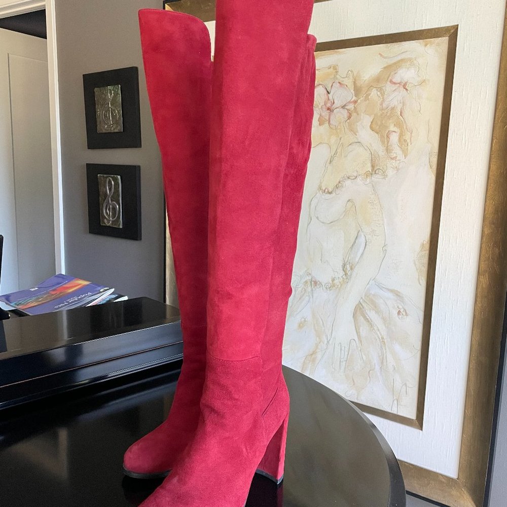 Stuart Weitzman red suede over the knee boots